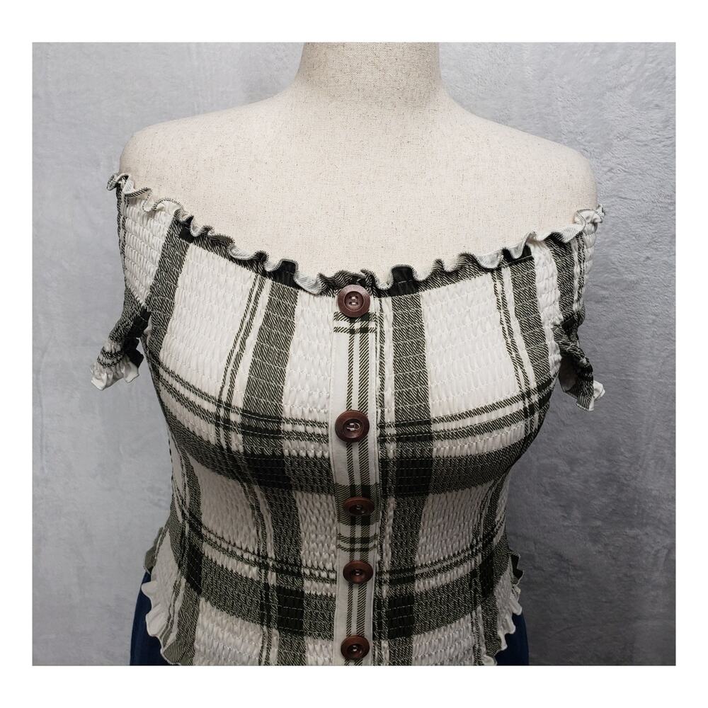 Vintage Rue21 XL Off Shoulder Milkmaid Top Olive Green Whimsigoth Coquette